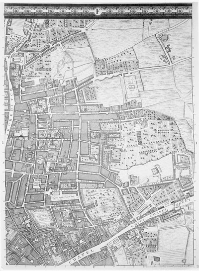 Karte von Shoreditch und Whitechapel, London, 1746 von John Rocque